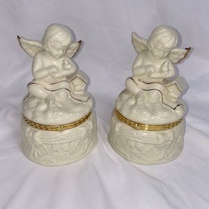 Set of 2 baby angel cherub jewelry boxes